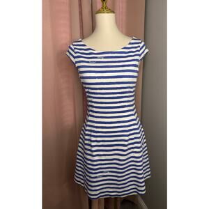 EUC Lilly Pulitzer Blue White Stripe Briella Fit Flare Dress Cap Sleeve Sz S